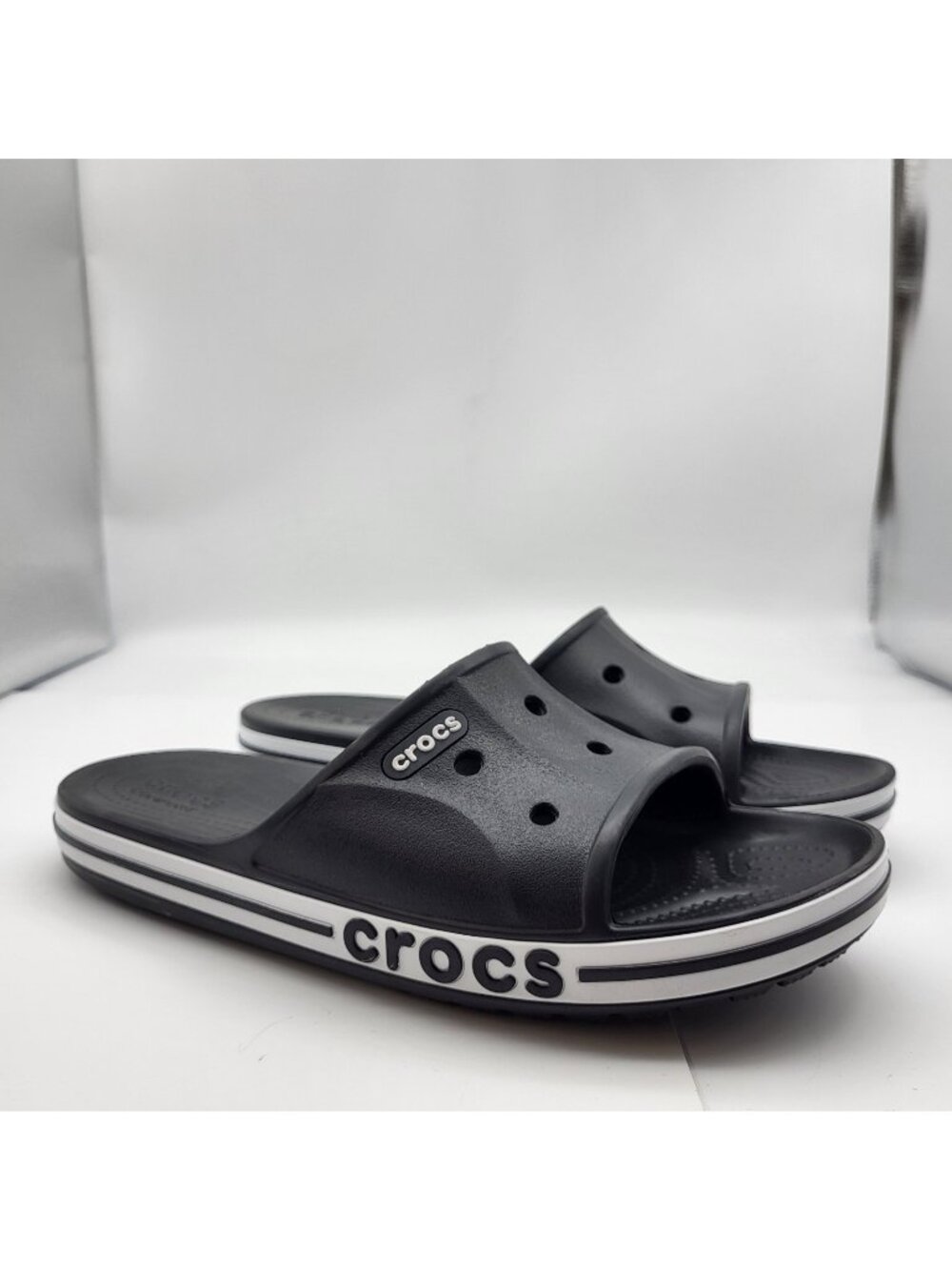 Crocs Bayaband Womens Slide Sandal Sz 10 Black Vegan Beachy Festival